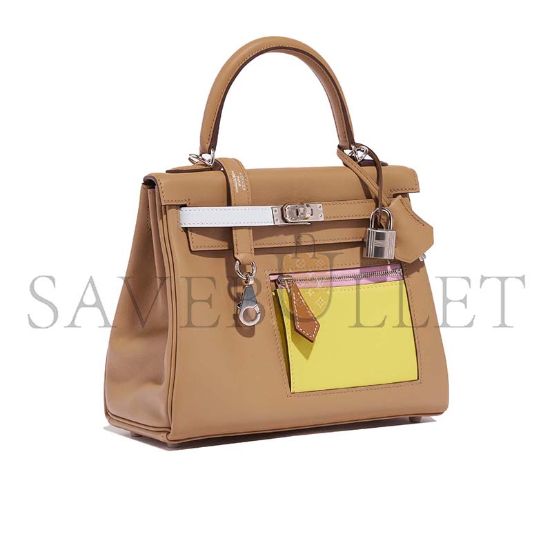 HERMÈS MASTER KELLY 25 SWIFT COLORMATIC CHAI MAUVE BLEU BRUME JAUNE DE NAPLES (25*17*7cm) 